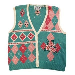 Jantzen Teal and Pink Knit Sweater